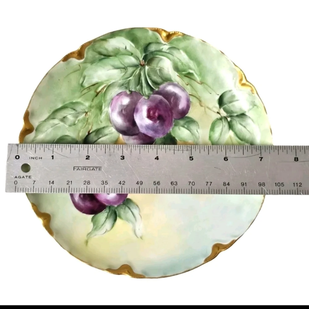 Collectible Limoges Haviland Green Purple Plum Hand Painted Plate, France
